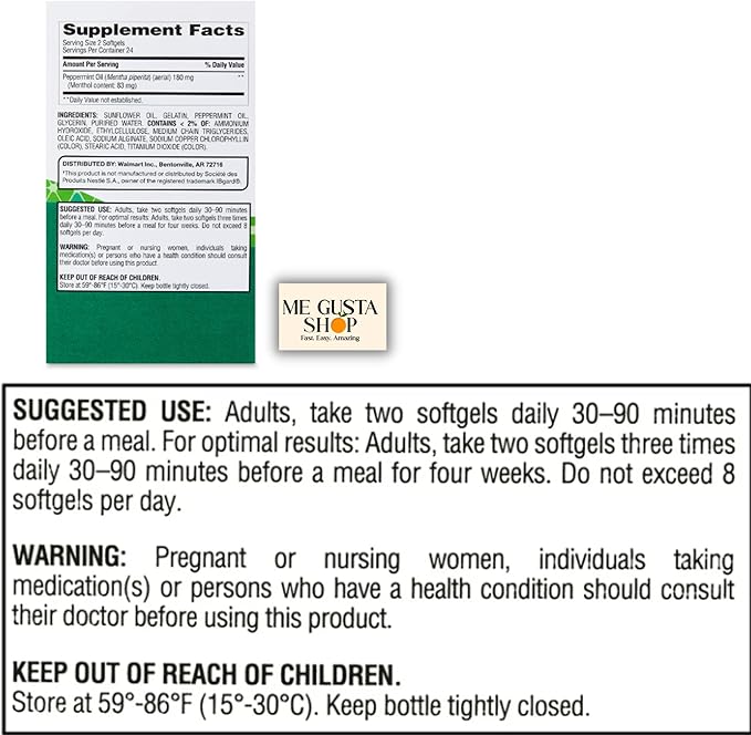 Equate Peppermint Oil Softgels Dietary Supplement 48 Count + me Gusta Sticker