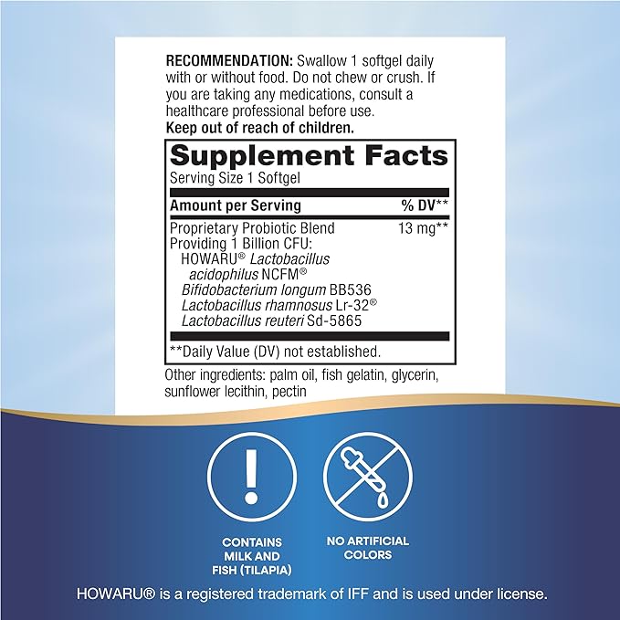 Nature's Way Primadophilus Reuteri Probiotic Pearls for Men and Women Digestive and Immune Health* 1 Billion Culture 4 Probiotic Strains Survives Stomach Acid 60 Softgels