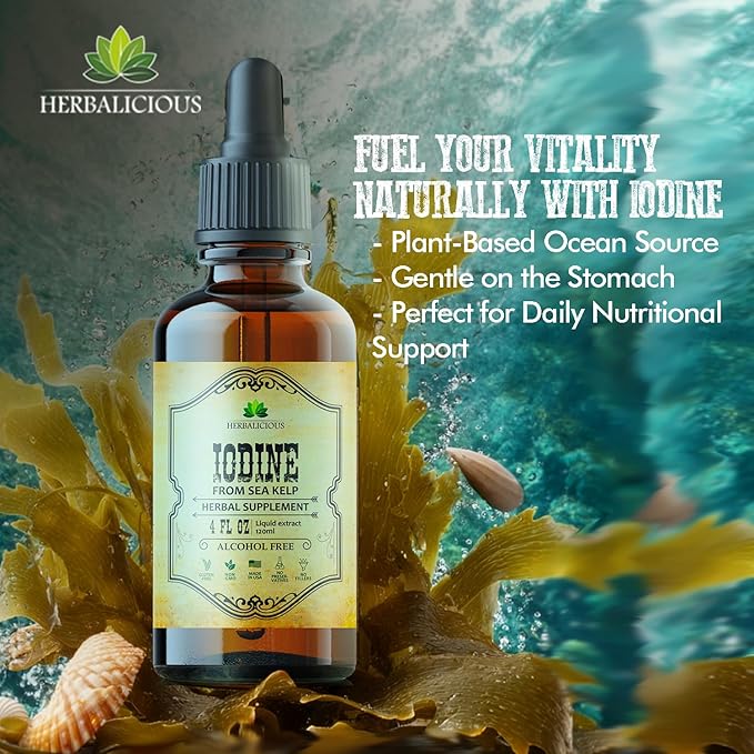 Iodine Drops – Natural Iodine Liquid from Sea Kelp – Thyroid Supplement for Energy Digestion &amp Immune Support – Organic Non-GMO Formula – 4 fl oz