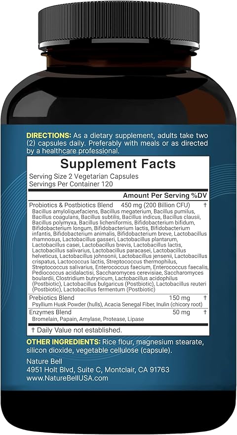 NatureBell Probiotic 200 Billion CFU – 40 Strains Per Serving | 240 Veggie Capsules with Prebiotics and Probiotics – Full Spectrum Complex with Enzymes – Daily Probiotics for Women &amp Men