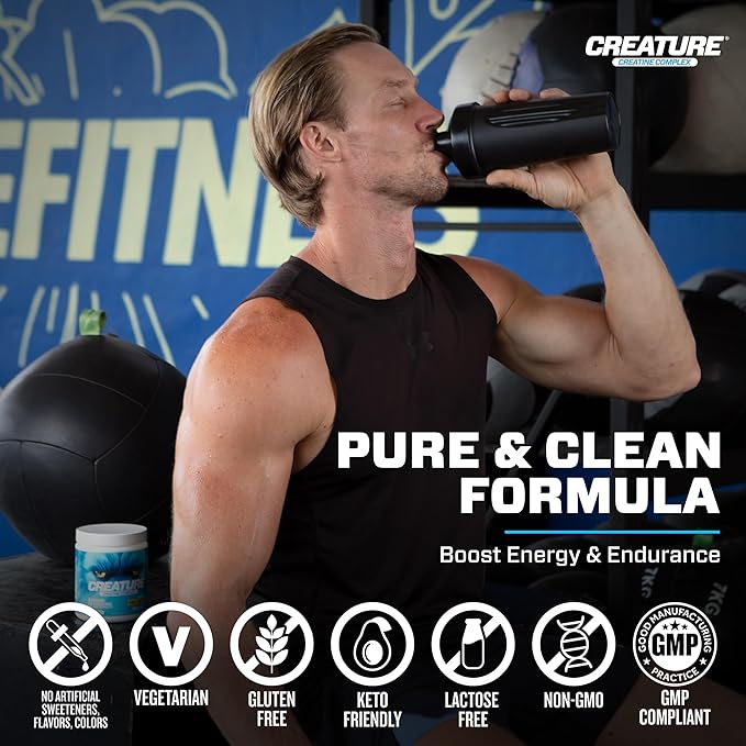 CREATURE® Creatine Complex - Creatine Monohydrate Powder with 5 Types of Creatine Including Con-Crēt® Creatine HCL Promotes Muscle Strength Endurance Brain Health Unflavored 300g 60 Servings