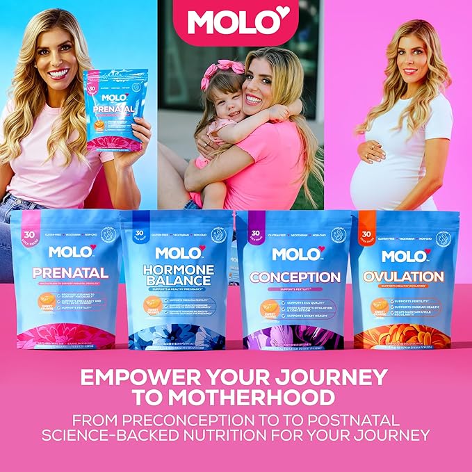 MOLO Prenatal Multi-Vitamin Drink Mix for Women – Packed with essential vitamins &amp antioxidants DHA Omega-3 Methylfolate – 30 Stick Packs with Sweet Orange Flavor – Vegetarian Gluten-Free &amp