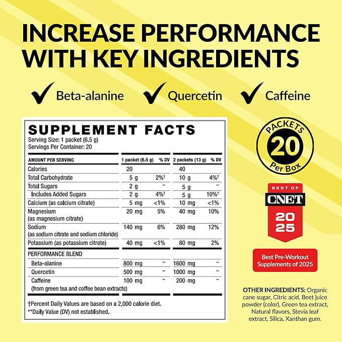 BODi Energize Pre Workout Powder - Beta-Alanine Quercetin &amp Low-Dose Caffeine Formula for Enhanced Energy &amp Focus Increase Energy &amp Endurance Supplement Fruit Punch 20 Sticks