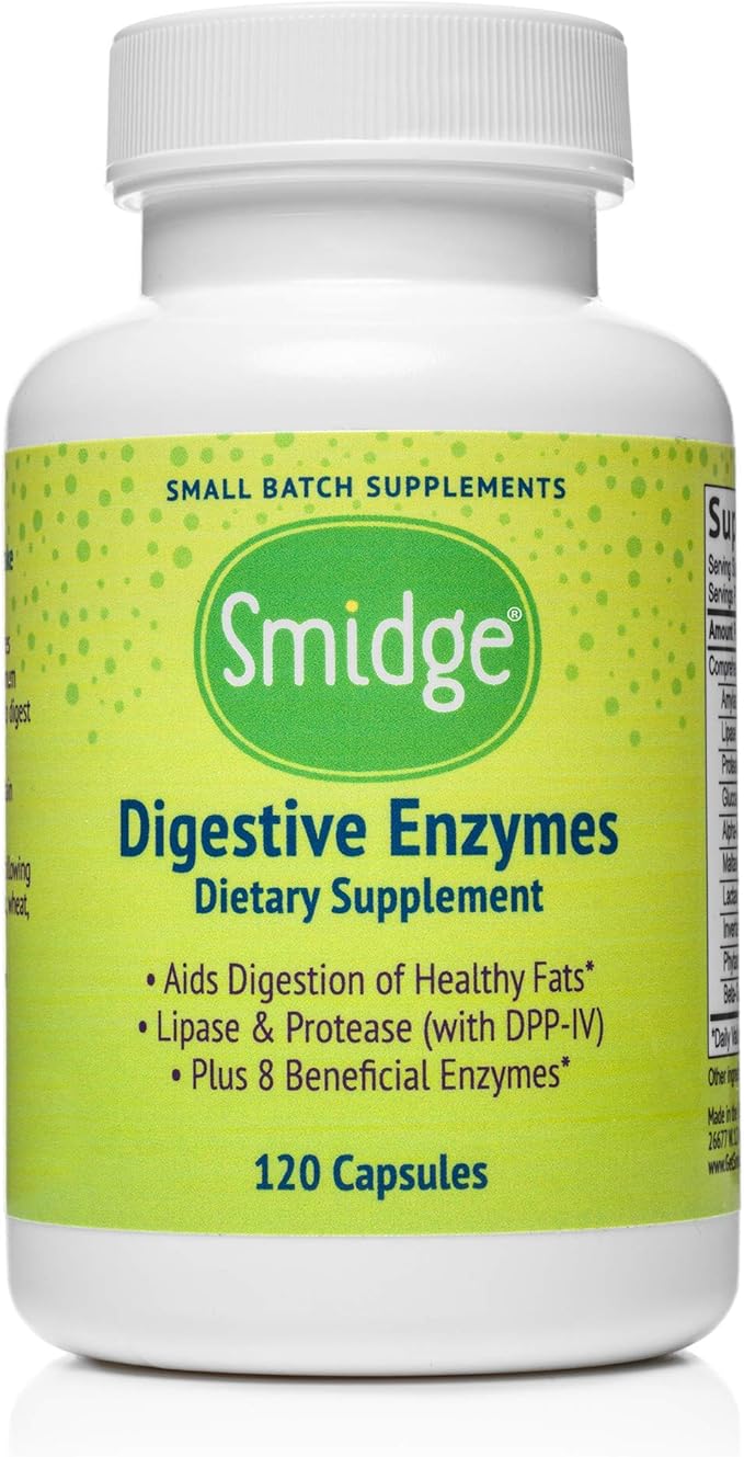 Smidge® Digestive Enzymes – Comfy Digestion – Lipase &amp Protease – 120 Capsules