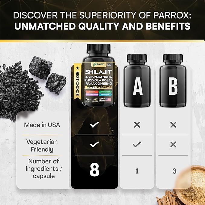 Shilajit Supplement Panax Ginseng Ashwagandha Rhodiola Rosea Cordyceps Mushroom Stinging Nettle Turmeric Gingko Biloba – Pure Shilajit All in One Supplements for Men and Women (60 Caps)