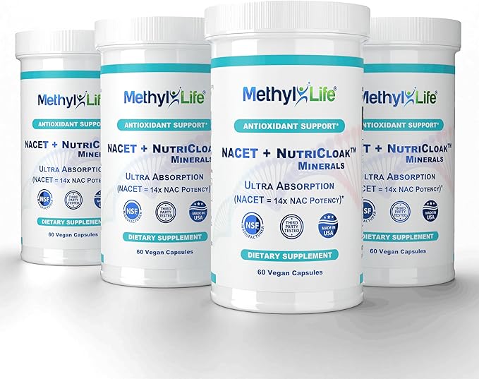 Methyl-Life® NACET + NutriCloak™ Minerals – Liposomal Magnesium Zinc &amp Selenium and Key cofactors Molybdenum and glycines | 1 Vegan Capsule: Servings Per Container: 60