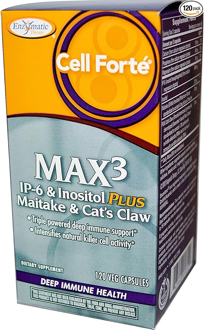 Enzymatic Therapy Cell Forté MAX3 IP-6 &amp Inositol w/Maitake &amp Cat's Claw 120 Vcaps Pack of 2