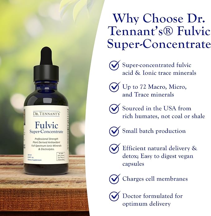 Dr. Tennant's Fulvic Super-Concentrate Liquid | Enhances Cellular Energy &amp Detoxification | Provides Essential Trace Minerals | 120-Day Supply