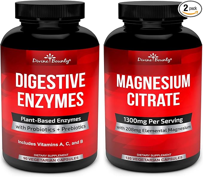 Divine Bounty Digestive Enzymes with Probiotics &amp Magnesium Citrate Bundle