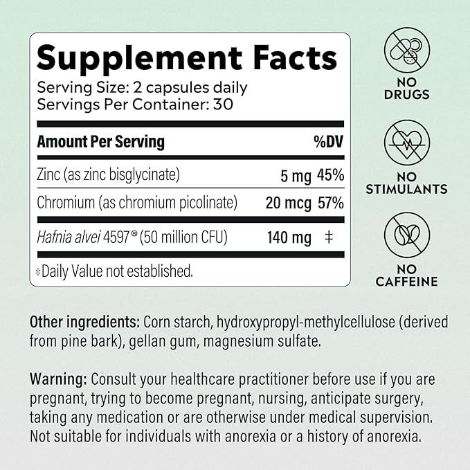 Weight Management Probiotics for Women and Men Clinically Shown to Curb Cravings with Hafnia Alvei HA4597 Chromium &amp Zinc - 60 Capsules 30-Day Supply