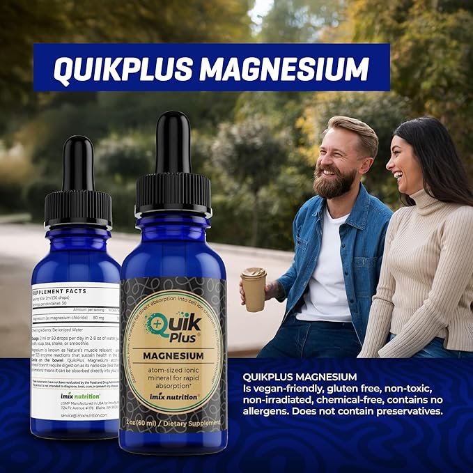 QuikPlus Liquid Mineral Supplement for Adults – Vegan Gluten-Free All Natural Highly Bioavailable – 2 oz Bottle (Magnesium)