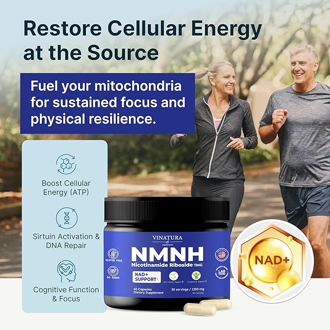 VINATURA NMNH (NMN Supplement Alternative) Nicotinamide Riboside &amp TMG - NAD Supplement for Anti-Aging - 60 Capsules
