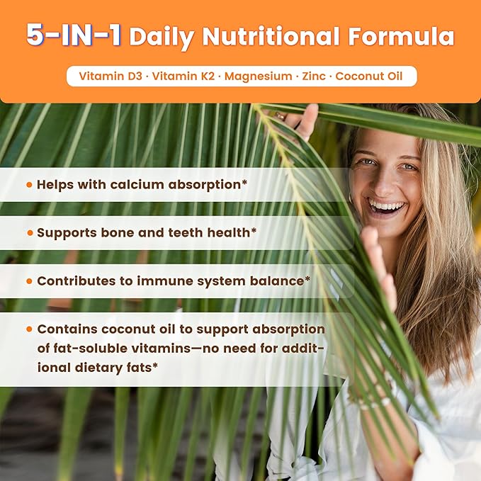 VEV Vitamin D3 K2 10000 IU Magnesium Supplement – with Vitamin D and K (MK-7) Magnesium Glycinate &amp Malate Zinc Citrate – 300 Softgels for Energy Bone &amp Muscle Support