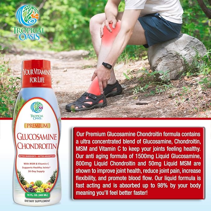 Tropical Oasis–Premium Liquid Glucosamine Chondroitin &amp MSM- Liquid Joint Support Formula 1500mg Glucosamine 800mg Chondroitin &amp 500mg MSM - 16 Fl Oz