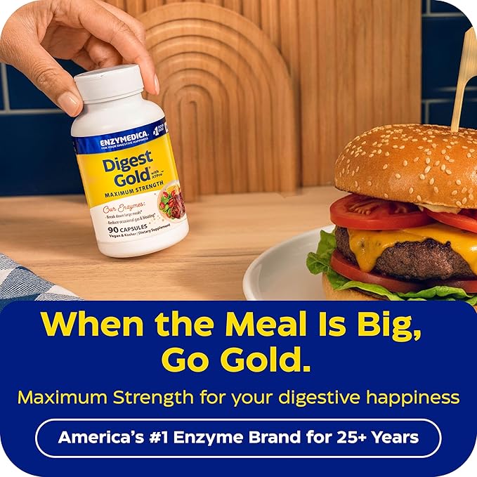 Enzymedica Digest Gold - Digestive Enzyme Supplement for Women &amp Men Enzyme Capsules for Digestion Gut Health Support Helps Gas &amp Bloating ATPro Energy Support Maximum Strength Vegan - 9