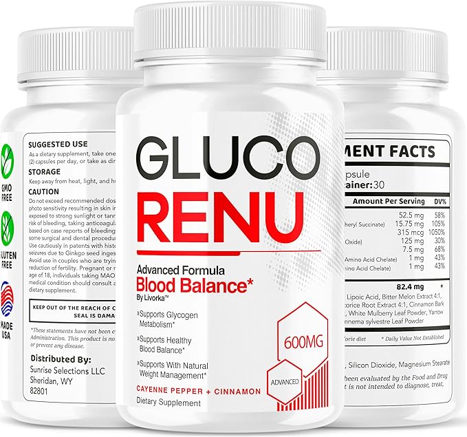 (2 Pack) Gluco Renu Capsules - Offical Gluco Renu GlucoRenu Supplement Natural Support GlucoRenu Gluco Renu Premium Formula 60 Capsules for 2 Months