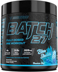 TC Nutrition Batch 27 Pre Workout Powder - 8g Citrulline 3.5g Beta Alanine 2.5g Betaine 325mg Caffeine | Instant Energy Focus Pumps &amp Strength | Nitric Oxide Booster 20 sv (Blue Slushie)