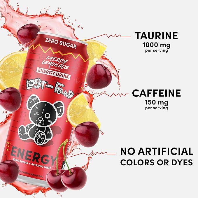 Lost and Found Energy Drink Sugar Free with No Artificial Flavors - 12-Pack 16oz - Performance Drink for Energy &amp Focus 150mg of Caffeine Taurine - Gluten-Free &amp Vegan