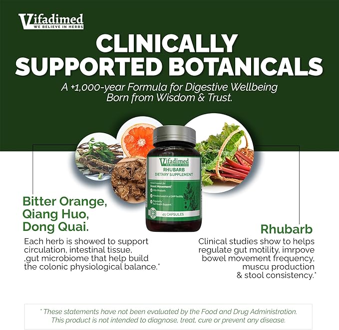 RhubarbGut Motility Activator for Bowel Movement and RegularityConstipation ReliefBloating &amp Gas ReliefMucus Production AssistLining &amp Microbiome Support90 Capsules
