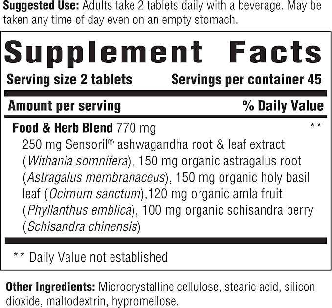 INNATE Response Formulas - Adrenal Response Herbal Supplement - With Ashwagandha - Promotes Optimal Stress Response - Non-GMO Vegetarian and Made Without 9 Food Allergens - 90 Tablets (45 Servings)
