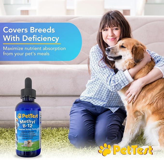 PetTest Methyl B12 Vitamin Liquid Drops 4fl oz (5000 MCG) Supplement with Methylcobalamin for Diabetic Pets Maximum Absorption to Increase Energy for Dogs and Cats