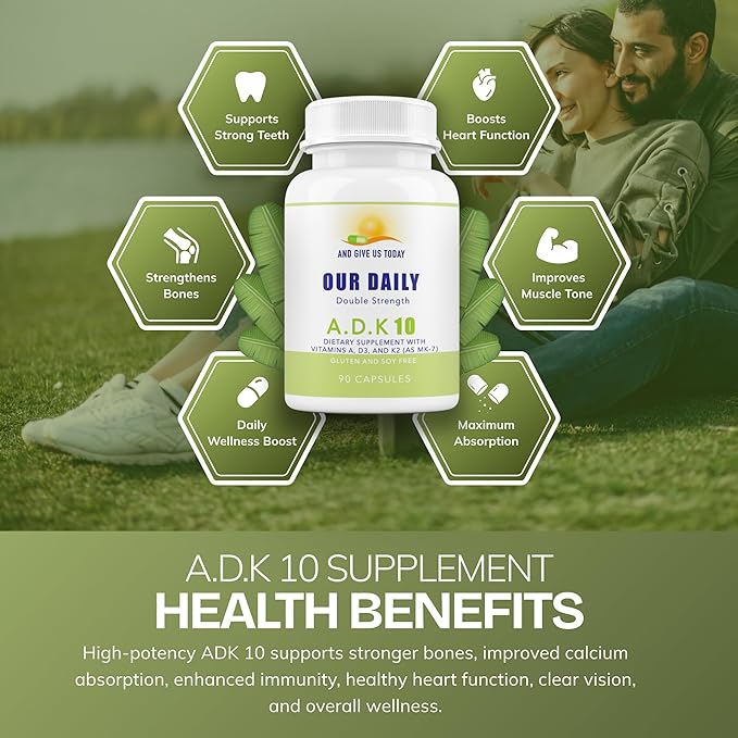 Daily Vites ADK 10 Vitamin Supplement – 180 Capsules – High Potency Vitamin A D3 10000 IU &amp K2-MK7 – Physician Formulated for Bone Heart &amp Immune Support – Non-GMO Gluten Free (2 Pack)