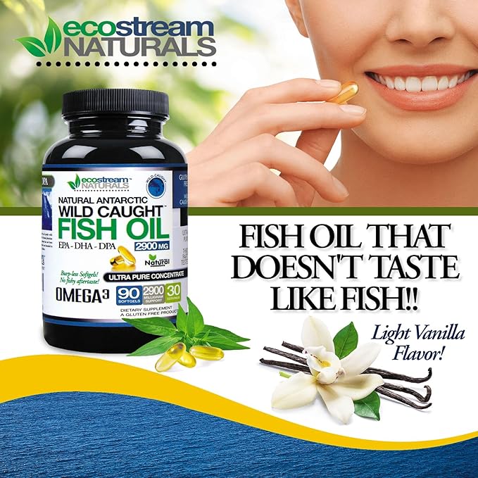 (Pack of 2) Natural Antarctic Wild Caught Omega 3 Fish Oil DPA-EPA-DHA Supplement 2900 Milligrams Triple Strength Ultra Pure Concentrated SoftGels - No Fish Tasting Burps