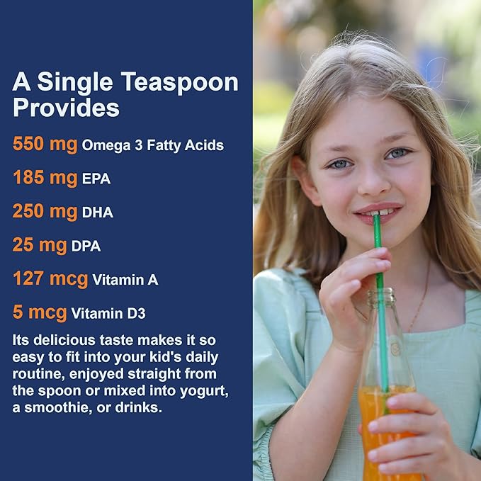 Carlson - Kid's Cod Liver Oil 550 mg Omega-3s Plus Vitamins A and D3 Wild Caught Norwegian Arctic Cod Sustainably Sourced Nordic Liquid Fish Oil Green Apple 250 mL (8.4 Fl Oz)