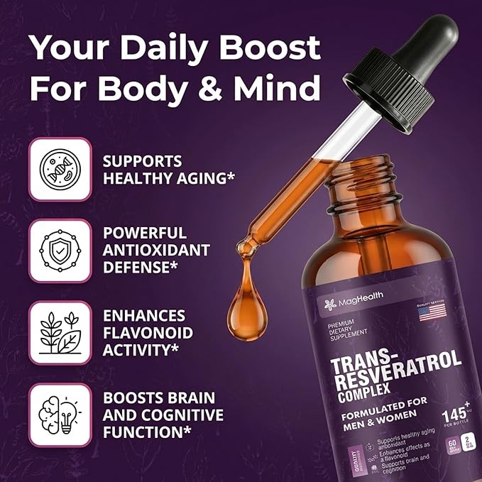 Trans-Resveratrol with PQQ Quercetin &amp Black Pepper Tincture | 3rd Party Tested | Cellular Energy &amp Heart Health Support | Sourced from Japanese Knotweed - 2 oz (60 Servings)
