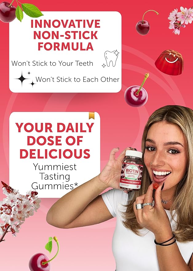 Lunakai USA Made Biotin Gummies 5000mcg with Vitamin C &amp E - Delicious Hair Skin Nails Vitamins for Women Non-GMO Hair Growth Supplement 60 Ct