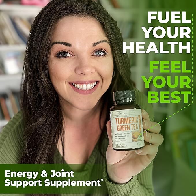 Turmeric Curcumin Supplement with Green Tea Extract (ECGC) &amp Vitamin C for Joint Health Energy &amp Inflammation Balance - Organic Tumeric Curcumin with Black Pepper - Gluten-Free Non-GMO. 2-Pa