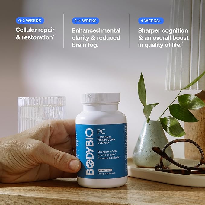 BodyBio PC - Phosphatidylcholine for Brain Health Mental Clarity Cognitive Function Cellular Repair &amp Healthy Aging Phospholipid Complex Supplement for Gentle Daily Detox