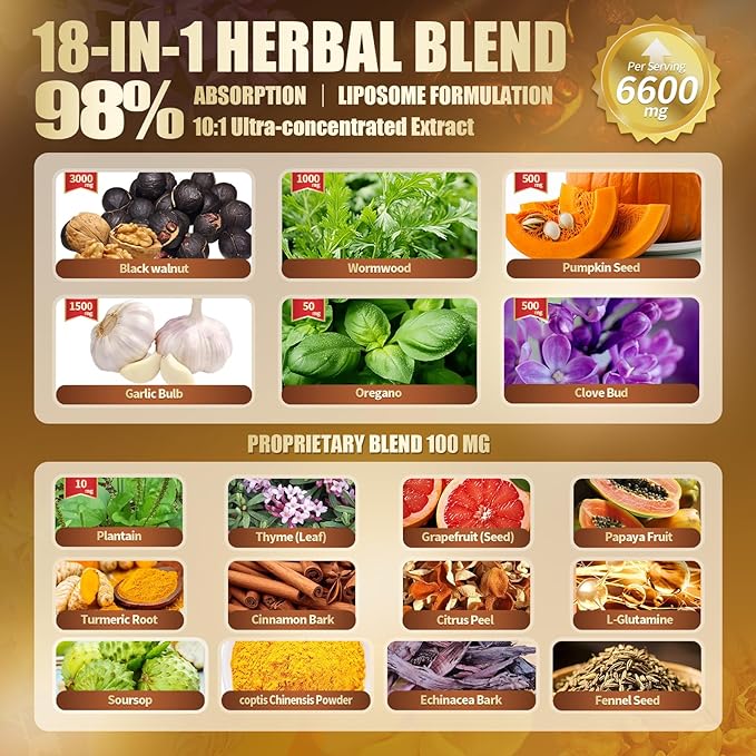 VivoNu Black Walnut Wormwood Clove Capsules Cleanse Detox Intestinal Guard Supplement for Humans 18-in-1 Herbal Blend with Pumpkin Seed Garlic Berberine Cinnamon &amp More 2 Bag