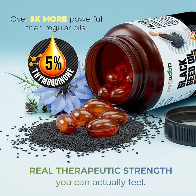 LIVEGOOD Black Seed Capsules Cold Pressed Black Cumin Seed Supplement for Immune and Hormone Support Blackseed Extract from Nigella Sativa (60 Count)
