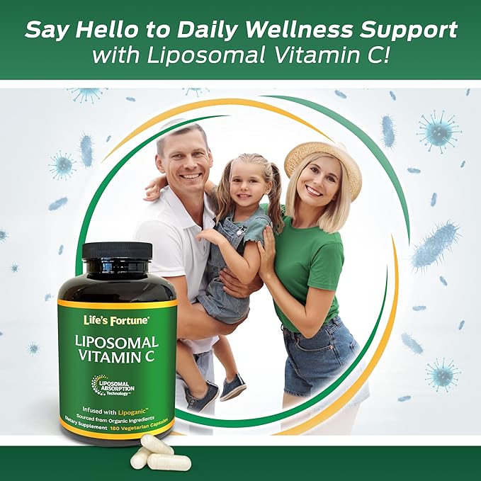 Life's Fortune Liposomal Vitamin C 2100 mg Fast Acting Absorption Higher Bioavailability Supporting Immune System High Antioxidant Supplement Formula – Collagen Booster – 180 Capsules