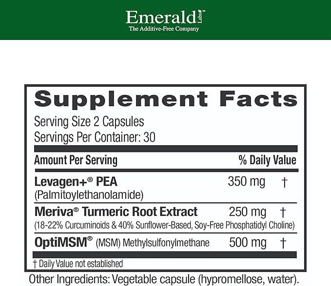 Emerald Laboratories Pea+ with Levagen+ - Support Joint &amp Muscle Health with Meriva Curcumin OptiMSM &amp Levagen+ Pea* - Non-GMO Vegan Gluten-Free - 60 Vegetable Capsules