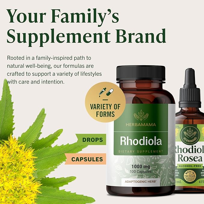 HERBAMAMA Rhodiola Rosea Capsules – Natural Menopause Supplements* for Women – 1000mg Rhodiola Rosea Root Powder per Serving for Women's Relaxation Support – Vegan Non-GMO – 50-Day Supply