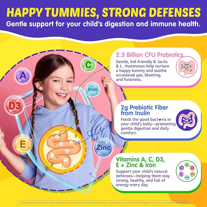 Kids Multivitamin Gummies with Iron 450mg Algae Omega-3 Methylated B12 Folate Fiber 2g Probiotics Magnesium A C D K ZincChildren Vitamins for Growth Brain Eye Gut ImmuneKids 4+ 120Cts