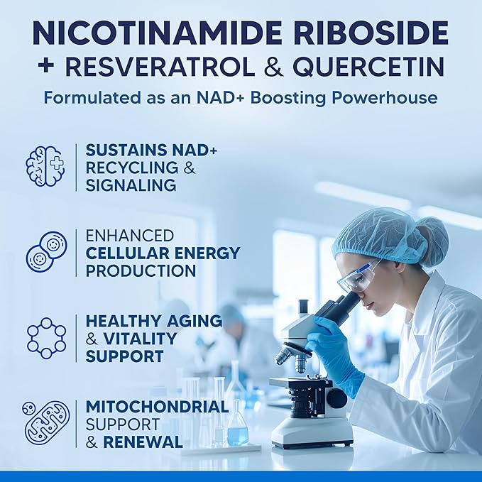 aSquared Nutrition NAD Resveratrol Supplement - NAD+ Nicotinamide Riboside 500mg (Vitamin B3) Plus Trans-Resveratrol &amp Quercetin - NMN Alternative for Men &amp Women - 60 Capsules
