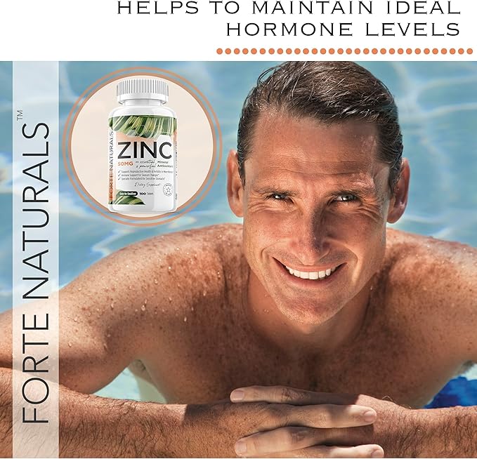 Zinc 50mg (100 Tablets) Specially Formulated for Sensitive Stomach Immune Support Skin &amp Hair Vegan Zinc Supplement Non-GMO Made in USA