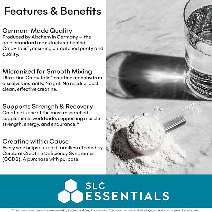 Creatine Monohydrate Powder | 100% Pure Micronized Creavitalis® | German-Made | Unflavored No Fillers | Supports Muscle Strength Recovery &amp Cognitive Energy | 5g Servings
