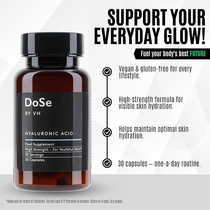 DoSe by VH Hyaluronic Acid Capsules 300mg – Hyaluronic Acid Supplement with Vitamin C – Supports Skin Hydration Joint Comfort &amp Eye Moisture – Vegan Supplement (30 Capsules)