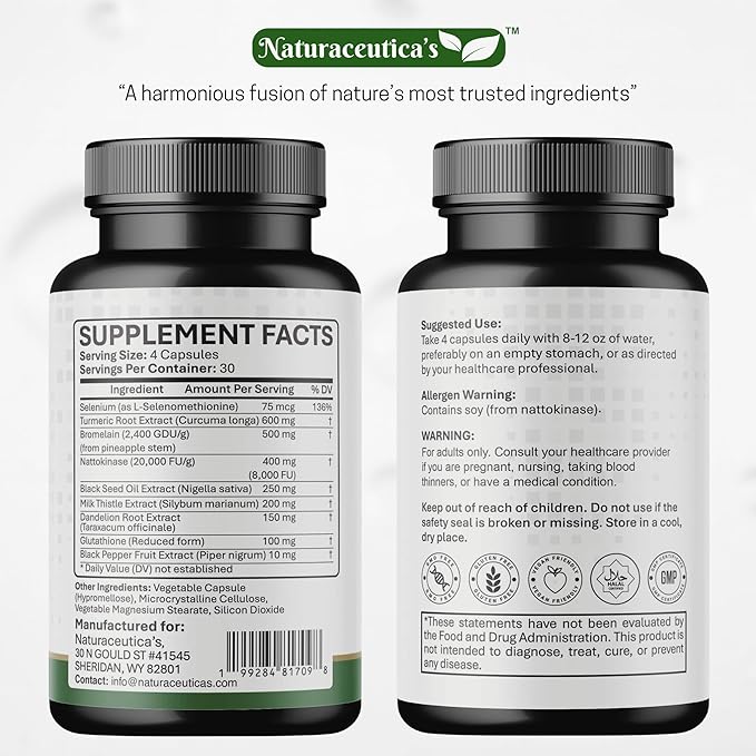 9-IN-1 Premium Spike Detox Wellness Formula – 8X Potency Nattokinase Bromelain Curcumin Milk Thistle for Spike Support Immune &amp Antioxidant Support Liver &amp Heart Health support –120 Veg.