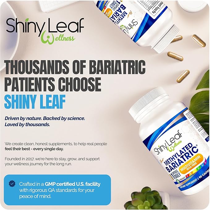 Shiny Leaf Methylated Bariatric Multivitamin Without Iron – Vitamins for Gastric Bypass &amp Sleeve 1 Daily Capsule W Methylated Folate B12 A C D K &amp More. Vegetarian Soy-Free USA Made (9
