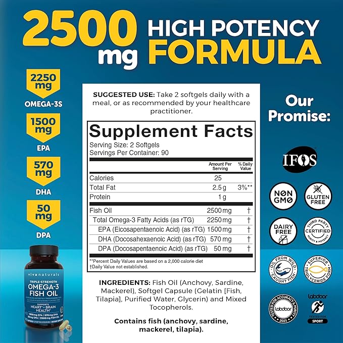 Viva Naturals 1250 mg Antarctic Krill Oil and 2500 mg Triple-Strength Omega-3 Fish Oil Bundle Providing Omega-3 EPA and DHA