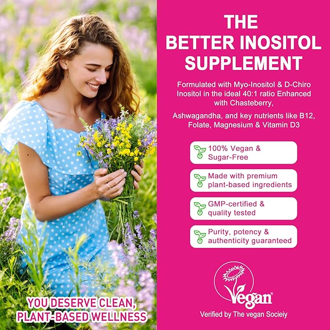 Inositol Gummies for Women + Chasteberry Myo-Inositol &amp D-Chiro Inositol 2000mg + 50mg Ideal 40:1 Ratio with Methylated B12 &amp Folate Choline Magnesium Vitamin D3 for Overall Health Pack o