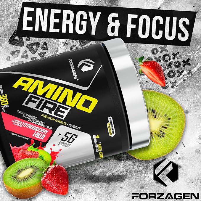 Forzagen Amino Fire | Essential Amino Energy Powder for Pre-Workout | BCAA Energy Boost &amp Muscle Recovery Drink Mix Enhance Focus &amp Concentration Dietary Supplement | Strawberry Kiwi 40 Ser