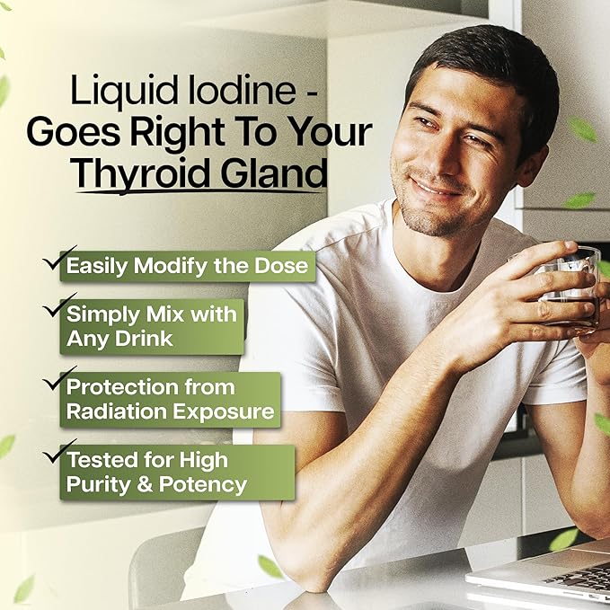 Liquid Iodine Drops – 1300 Servings Potassium Iodide for Thyroid Metabolism &amp Detox Support – 2X Absorption – 1 Year Supply – USA Made Gluten Free Vegan – 2 Fl Oz