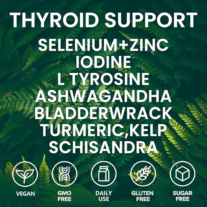 Thyroid Support - Thyroid Support for Women &amp Men | Selenium Iodine L Tyrosine Ashwagandha Bladderwrack Turmeric Kelp Schisandra Zinc - 60 Capsules (2 Bottles)