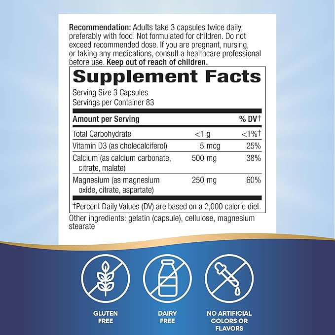 Nature's Way Calcium Magnesium &amp Vitamin D3 Complex Healthy Bones &amp Teeth Muscle Function and Relaxation* Gluten Free 250 Capsules (Packaging May Vary) - 2 Pack